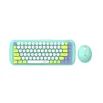 Coconut Bling Typewriter Inspired 2.4GHz Retro Wireless Keyboard and Mouse Set with USB Support, Round 84 Keycaps for PC & Laptop (Green)