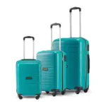 SNITCH Loop 3Pc Set Teal Polypropylene Hard Travel Suitcase – Suitcase for Travel Set of 3 & Luggage with 4 Wheels, Secure Lock & Free Shoe Bag