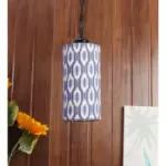 tu casa Pendant Hanging Light Lamps Black Metal Base with Blue Black Cotton Ikat Print Shades for Home Décor Balcony Lounge Hall Bedrooms Living Room Gifting Diwali Dining Space Restaurants (H-25)